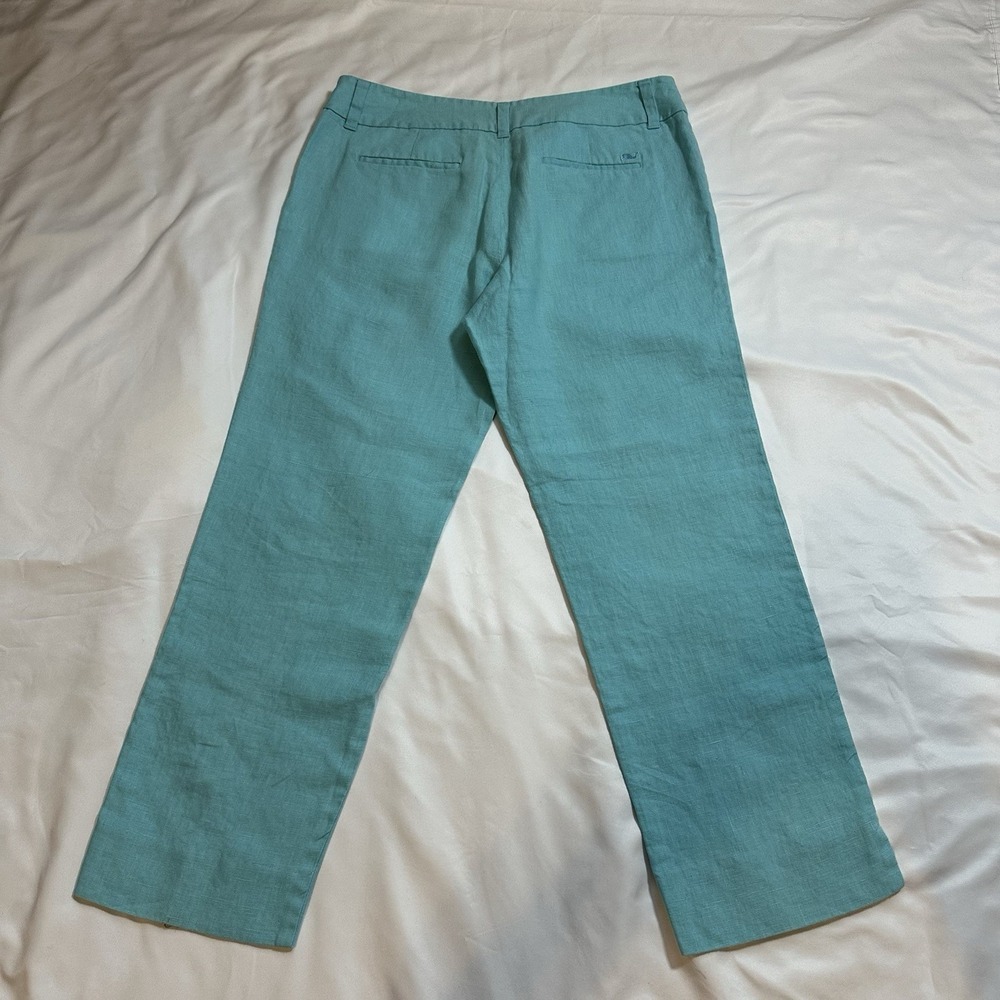 Vineyard Vines Women's Size 4 Aqua Linen Blend Cropped Pants Casual Resortwear - Picture 4 of 8